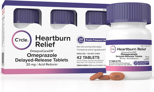Omeprazole 20Mg Tablets 42 Ct - Heartburn Medicine - Acid Reducer for Frequent Heartburn Relief - Acid Reflux Medicine - Delayed Release for Daily Use - 3X14Ct Pack